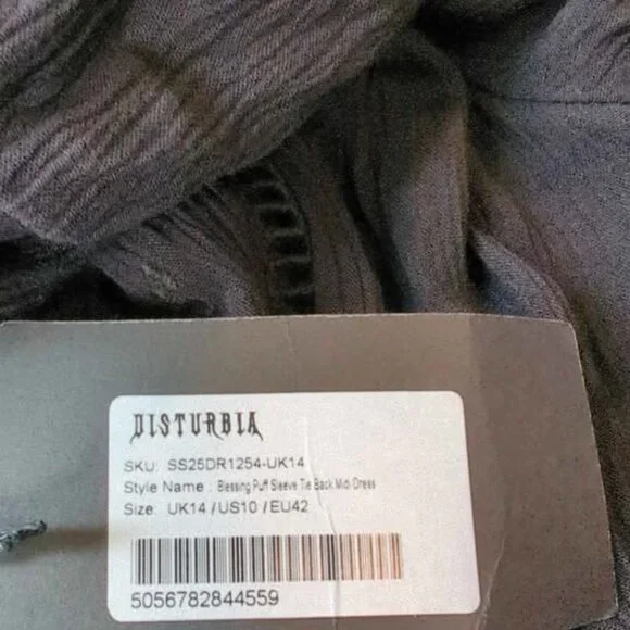 Disturbia blessing puff sleeve tie back midi dress size 10 new - Picture 6 of 6